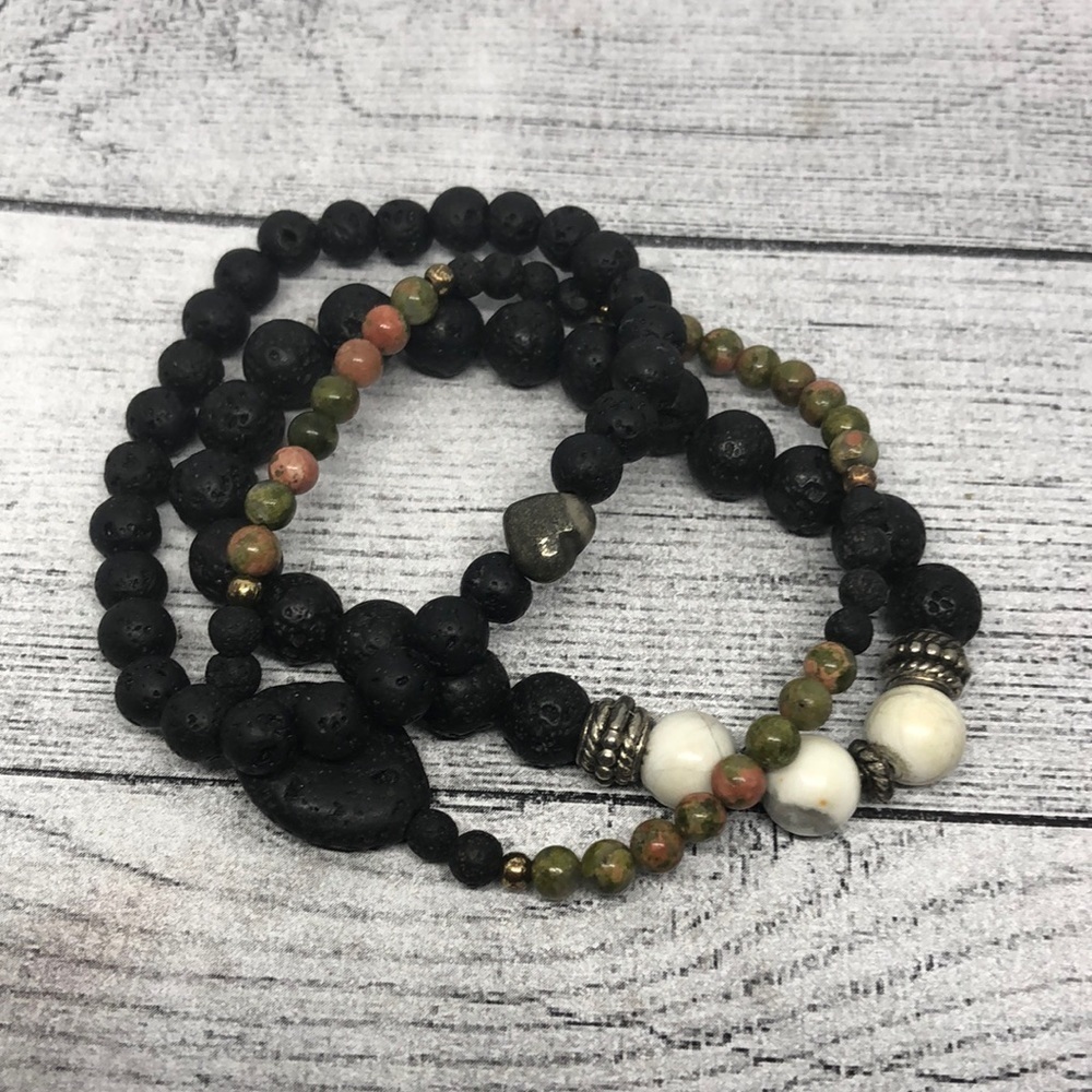 Curated Bundle Lava And Unakite Bead Roll On Bracelets Boho Festival 15$